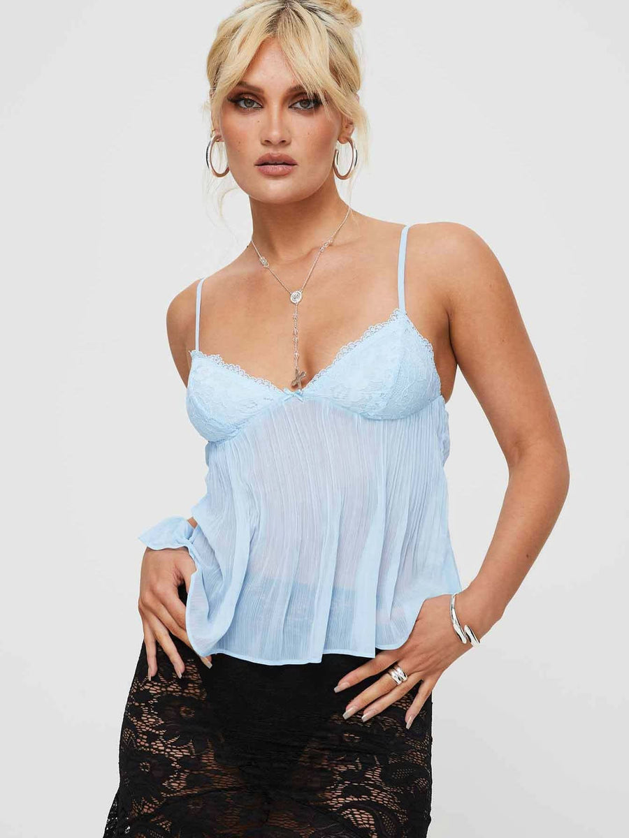 NOBLE | LACE PLEATED TOP Blue
