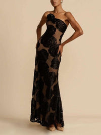 NONA | 3D ROSE MAXI DRESS Black