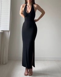 SAVANNAH | HALTER DRESS Midnight Black