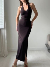 SAVANNAH | HALTER DRESS Chocolate Brown