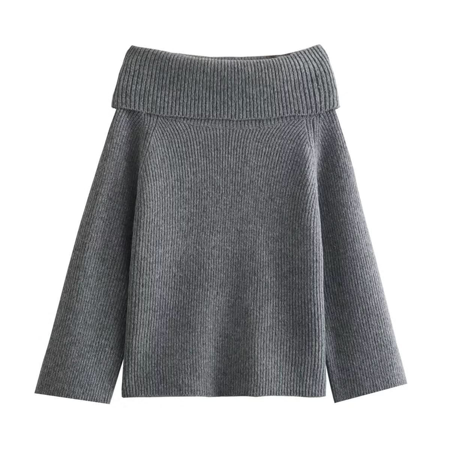 SCARLETT | KNIT OFF-SHOULDER SWEATER gray