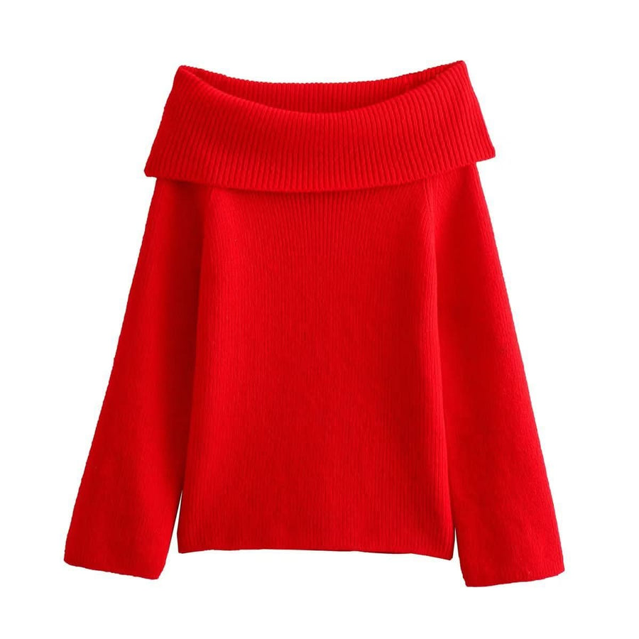 SCARLETT | KNIT OFF-SHOULDER SWEATER red