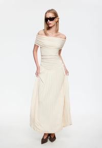 TATIANA | SHOULDER MAXI DRESS Beige
