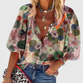 Romilly | Women's Floral Print V-Neck Button Down Blouse