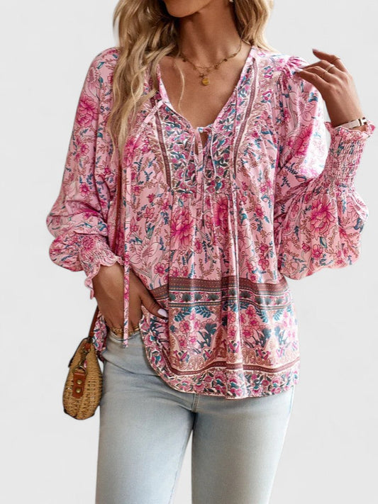 Rosabel | Women's Floral V-Neck Puff Sleeve Blouse