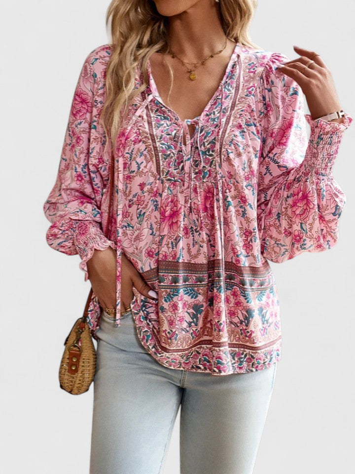 Rosabel | Women's Floral V-Neck Puff Sleeve Blouse