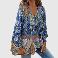 Rosabel | Women's Floral V-Neck Puff Sleeve Blouse
