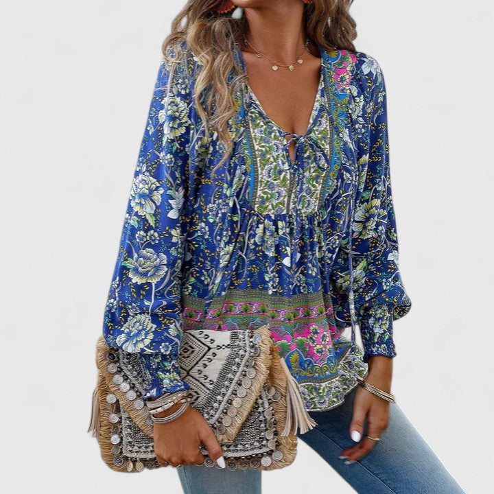 Rosabel | Women's Floral V-Neck Puff Sleeve Blouse
