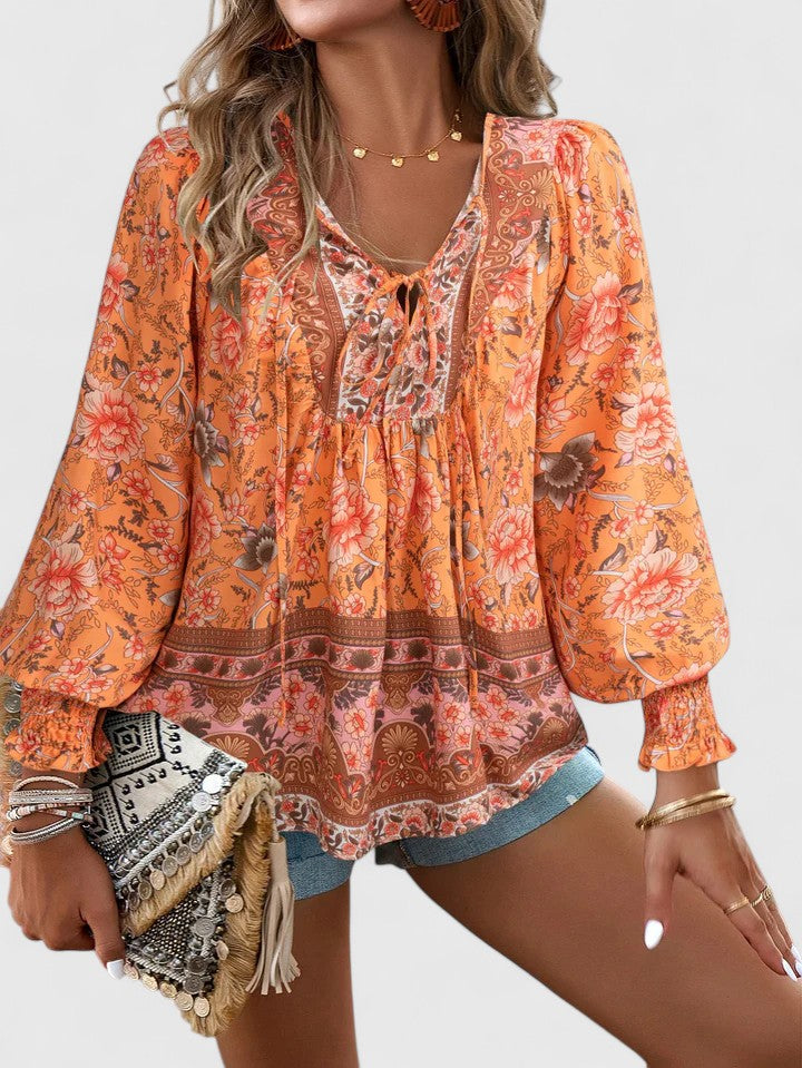 Rosabel | Women's Floral V-Neck Puff Sleeve Blouse