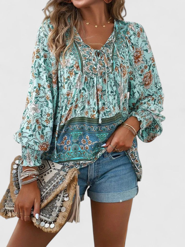 Rosabel | Women's Floral V-Neck Puff Sleeve Blouse