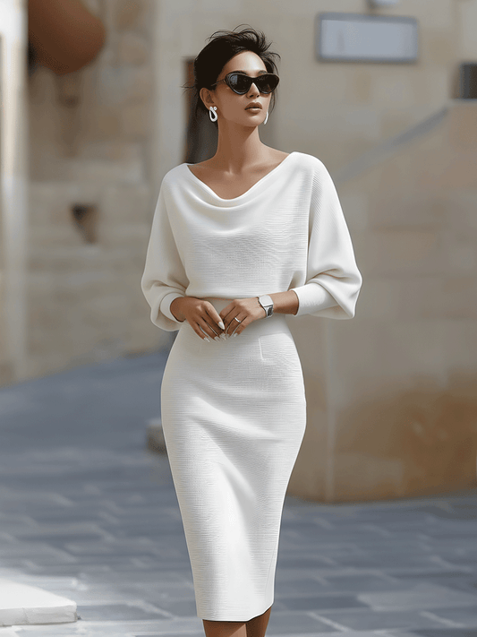 Rosabelle | Women's Cowl Neck Long Sleeve Midi Dress