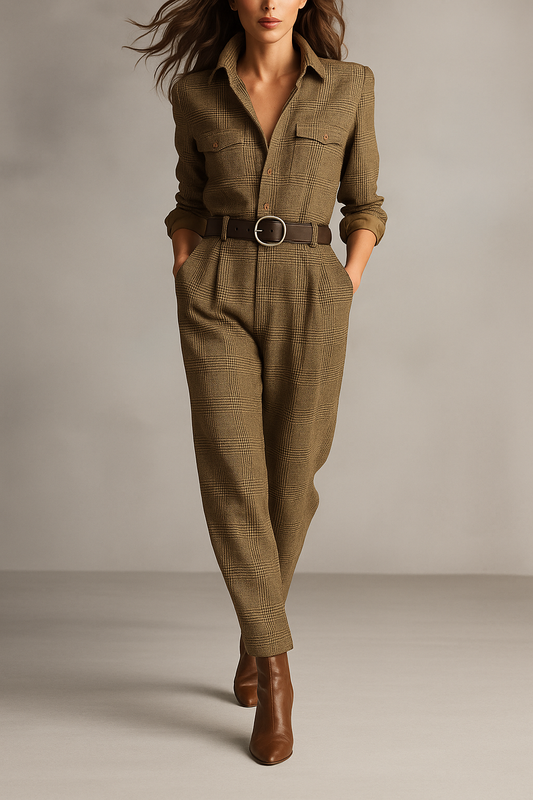 Rosalinda | Women's Plaid Long Sleeve Jumpsuit