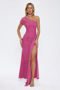 Rose And Moon One Shoulder Mesh Maxi Dress XS Pink