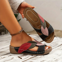 Rosemarie | Women's Slip On Leaf Appliqué Wedge Sandals