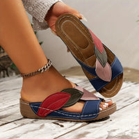 Rosemarie | Women's Slip On Leaf Appliqué Wedge Sandals