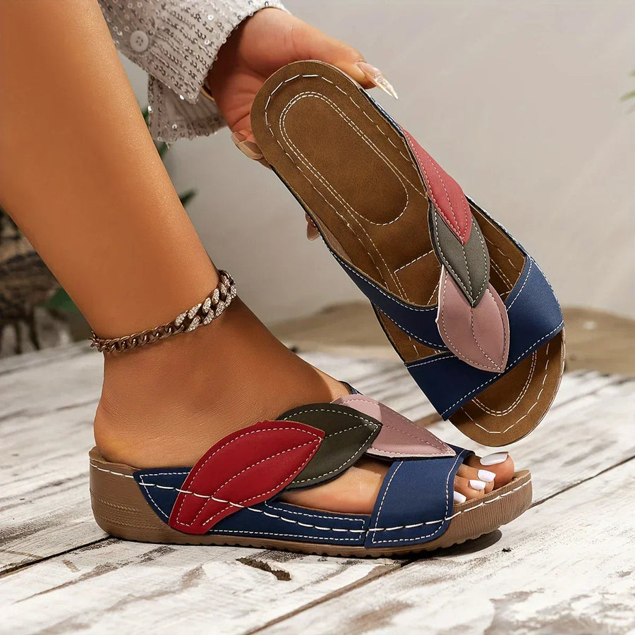 Rosemarie | Women's Slip On Leaf Appliqué Wedge Sandals