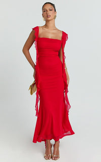 Rosha Maxi Dress Ruffle Strap Dress In Red
