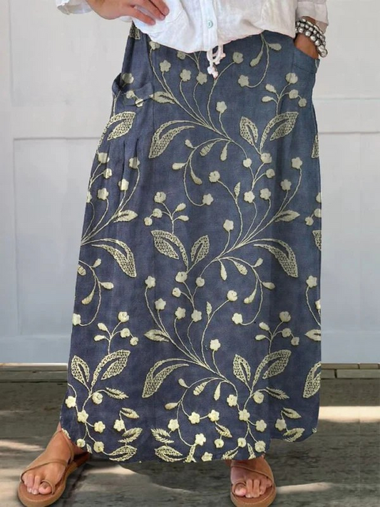 Rowena | Women's Floral Print Elastic Waist Maxi Skirt