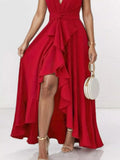 Ruffled High Low Maxi Dress Black