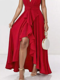 Ruffled High Low Maxi Dress Black