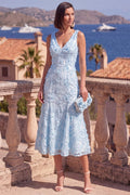 Sage Green Beaded Floral Maxi Mermaid V Neck Wedding Guest Dress Sage