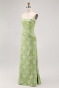 Sage Green Sheath Strapless Long Floral Wedding Guest Dress Sage Green