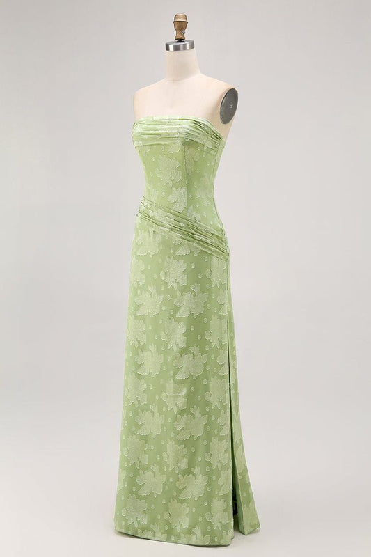 Sage Green Sheath Strapless Long Floral Wedding Guest Dress Sage Green