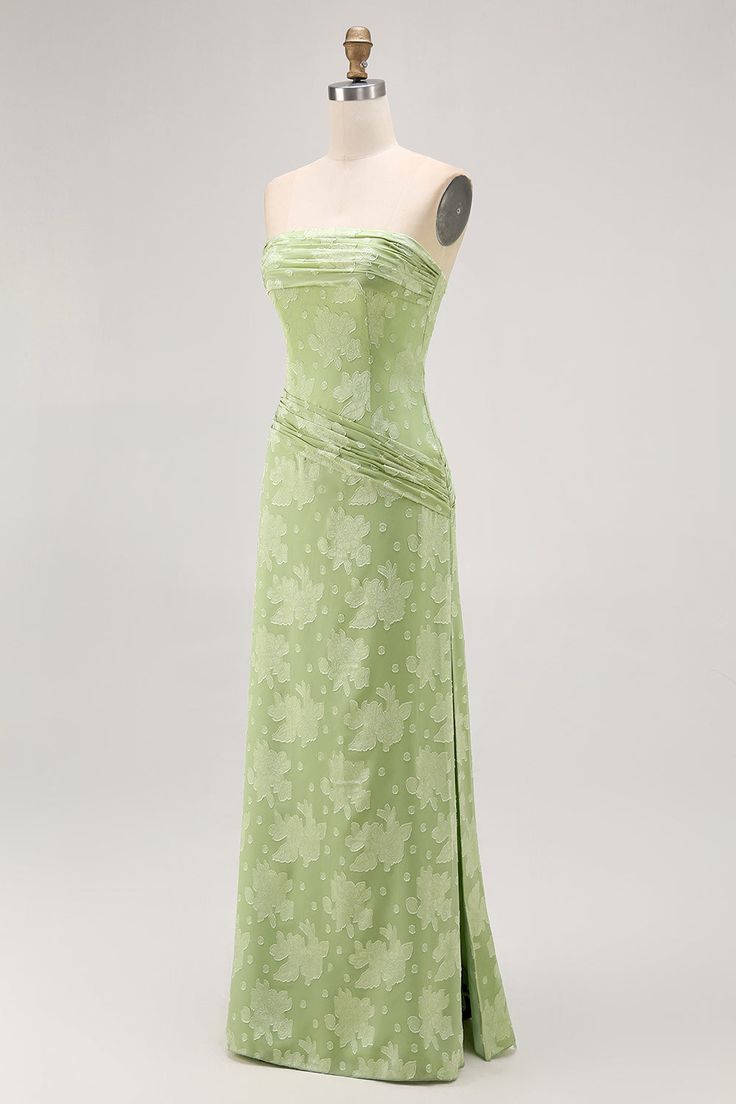 Sage Green Sheath Strapless Long Floral Wedding Guest Dress Sage Green