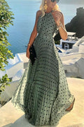 Sage Inhale Love Dot Printing Maxi Dress