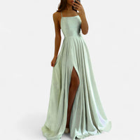 Margaret | Womens Modern Fit Satin Slit Maxi Dress Sage Green