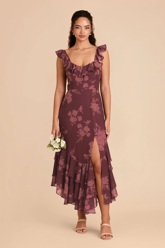 Ginny Chiffon Dress - Sangria Whimsical Blooms