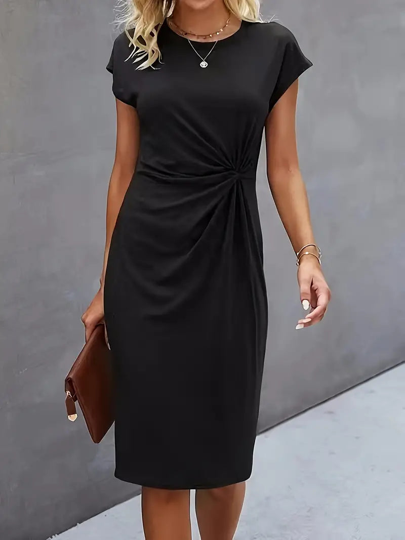 Saoirse | Women's Twist Front Short Sleeve Midi Dress