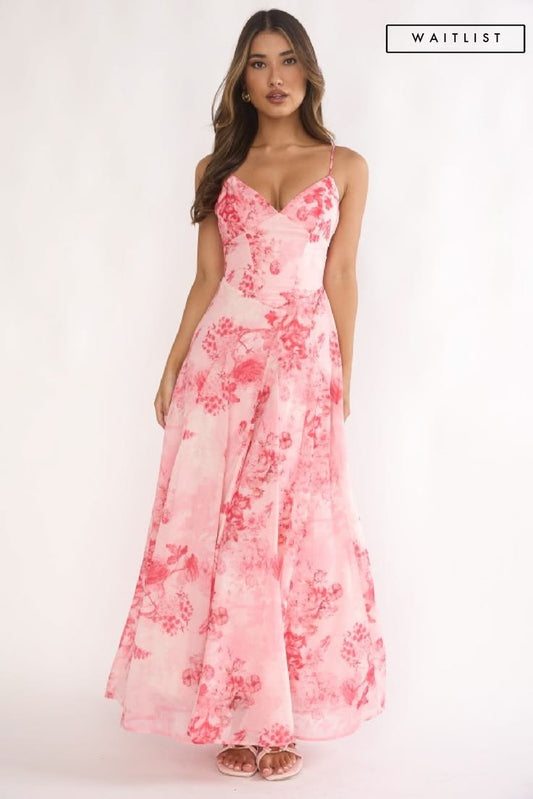 Sasha Sleeveless Open Back Floral Print Maxi Dress Pink