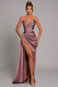 Charlotte | Satin Maxi Dress Ruched Sweetheart Split Dusty Rose