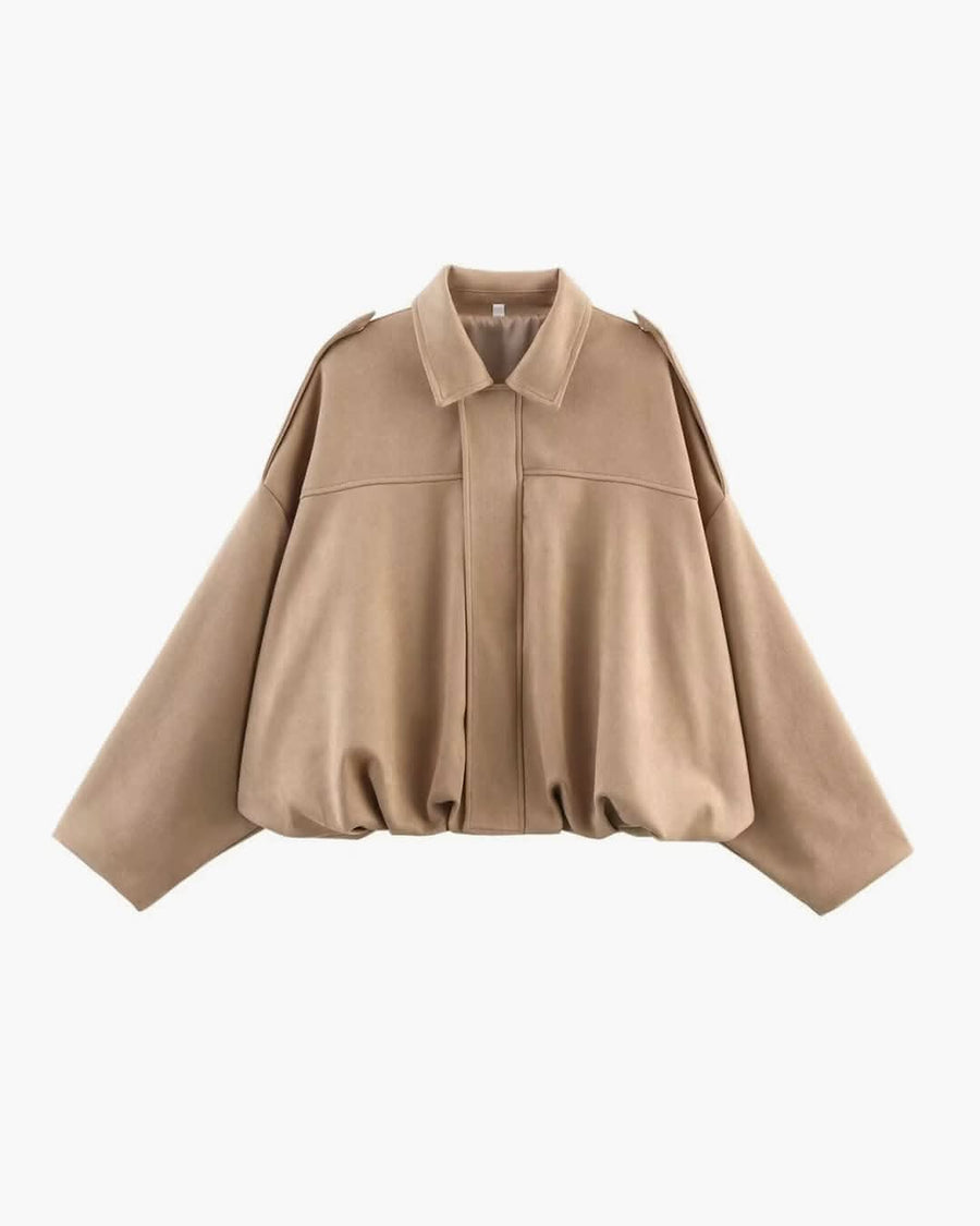 Lara Suede Bomber Jacket Beige