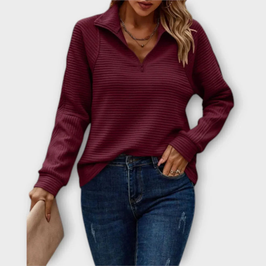Seraphima | Women's Half Zip Ribbed Long Sleeve Pullover