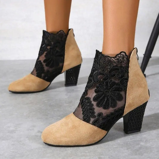 Seraphira | Women's Heeled Ankle Boots with Mesh Detail