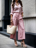 Serenella | Women's Button Down Shirt Wide Leg Pants Set