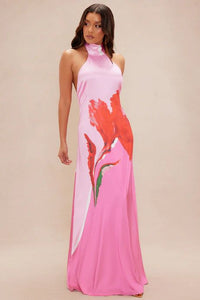 Serenita Satin Maxi Dress Pink Combo