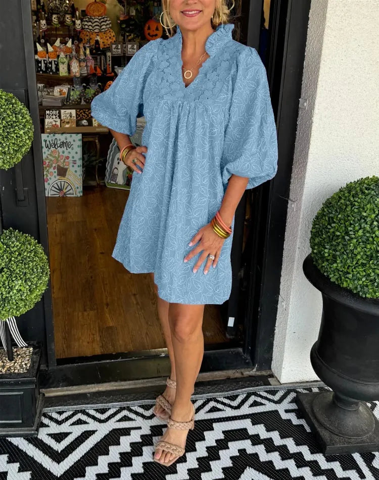 Serenity | Women's V-Neck Puff Sleeve Mini Dress