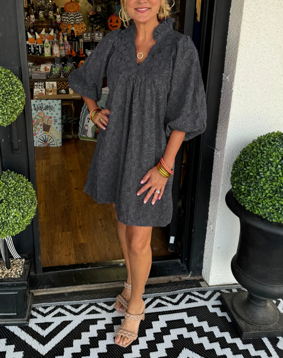 Serenity | Women's V-Neck Puff Sleeve Mini Dress