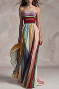 Sexy Off Shoulder Tube Top Waist Color Maxi Dress