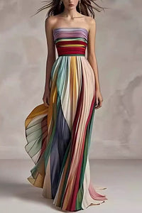 Sexy Off Shoulder Tube Top Waist Color Maxi Dress