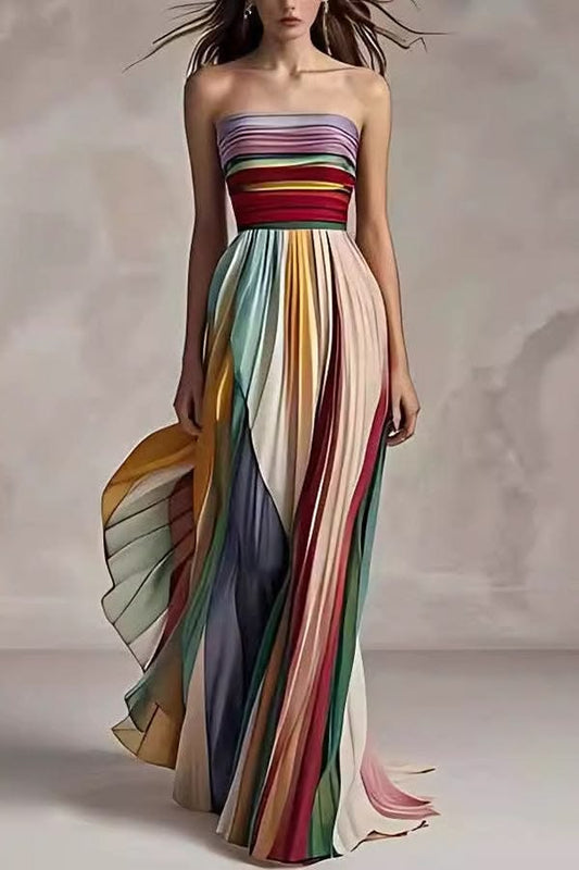 Sexy Off Shoulder Tube Top Waist Color Maxi Dress