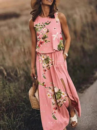 Layla | Sleeveless Maxi Dress Elastic Waist Bohemian Summer Pink