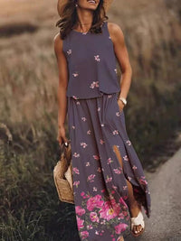 Layla | Sleeveless Maxi Dress Elastic Waist Bohemian Summer Purple