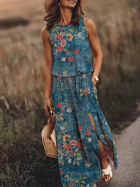 Layla | Sleeveless Maxi Dress Elastic Waist Bohemian Summer Light Blue