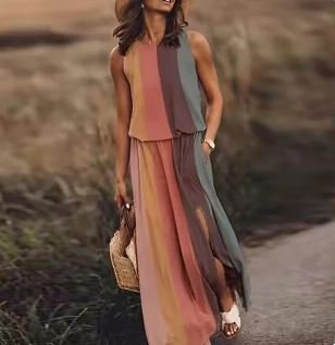 Layla | Sleeveless Maxi Dress Elastic Waist Bohemian Summer Ombre