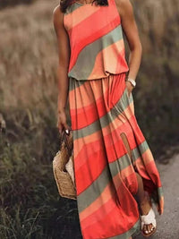 Layla | Sleeveless Maxi Dress Elastic Waist Bohemian Summer Orange