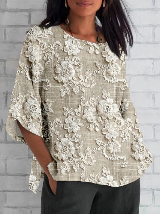Solange | Women's Floral Round Neck Long Sleeve Blouse